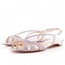Christian Louboutin Dámské štrasové ploché sandály stříbrné Christian Louboutin Dámské štrasové ploché sandály stříbrné