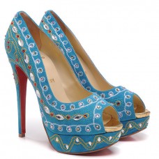 Christian Louboutin Bollywoody 140mm Peep Toe Lodičky Modré Christian Louboutin Bollywoody 140mm Peep Toe Lodičky Modré