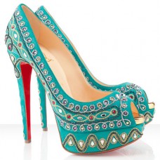 Christian Louboutin Bollywoody 140mm Lodičky s otevřenou špičkou tyrkysové