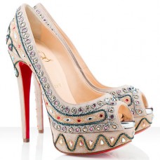 Christian Louboutin Bollywoody 140mm Peep Toe Lodičky Bílé