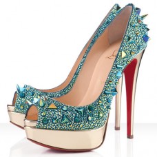 Christian Louboutin Very Mix 140mm Peep Toe Lodičky Zelené